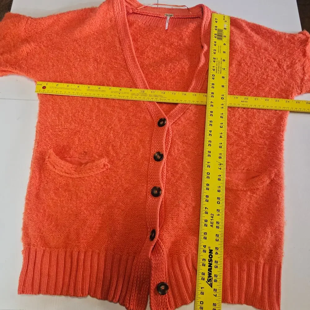 Free People Snow Drop Oversized Cardigan V Neck Sweater Orange XS Boho 3968 - Picture 11 of 13